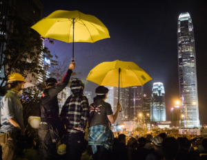 Night shot of umbrella movement protest in Hong Kong